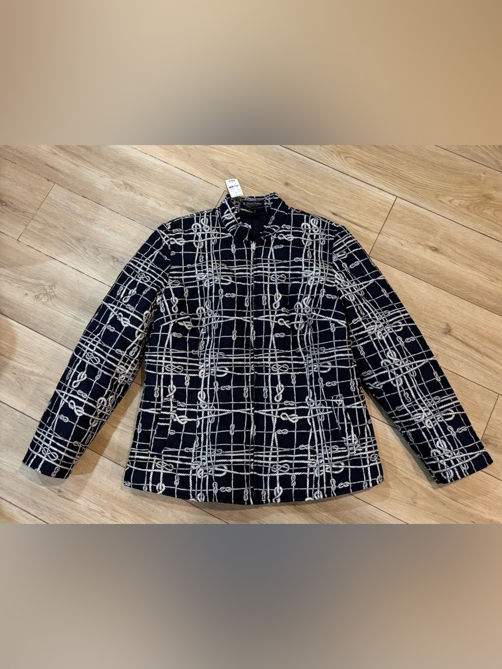 Brooks Brothers Silk Quilted Nautical Rope Print Jacket Ws 16 Navy Blue NWT $348